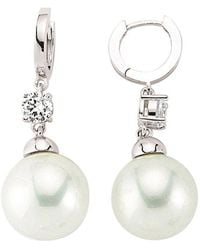 Jewelco London - Silver Cz Simulated Pearl Solitaire Drop Earrings 15mm - Gve401 - Lyst