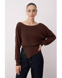 WOVCOR - Boat Neck Mercerised Knit Sweater Slit Detail - Lyst