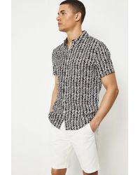 Burton - Black Regular Fit Leaf Print Short Sleeve Shirt - Lyst