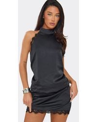 EGO - Blouson Style Sleeveless Lace Trim Satin Mini Dress - Lyst