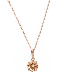 The Fine Collective - 9ct Rose Gold Champagne Cubic Zirconia 6mm Solitaire Pendant 18 Inch Curb Chain - Lyst