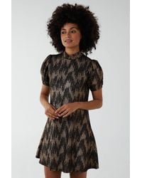 Blue Vanilla - Foil Zig Zag Puff Sleeve Swing Dress - Lyst