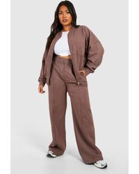 Boohoo - Plus Washed Zip Through Bomber Straight Leg Tracksuit - Lyst