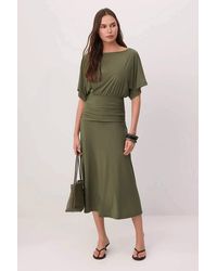 WOVCOR - Boat Neck Batwing Sleeve Short Sleeve Skater Maxi Dress - Lyst