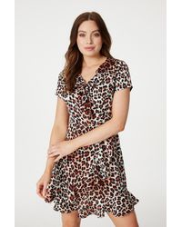 Izabel London - Leopard Print Frilled Short Dress - Lyst