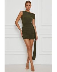 Stylewise - Ruched Drape Detail Slinky Bodycon Midi Dress - Lyst