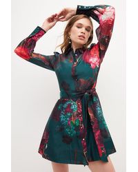 Karen Millen - Pressed Floral Organdie Mini Shirt Dress - Lyst