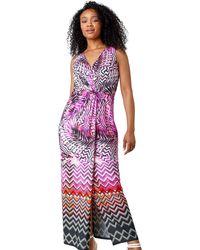 Roman - Petite Abstract Print Ruched Wrap Maxi Dress - Lyst