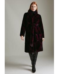 Karen Millen - Stripe Faux Fur Coat - Lyst