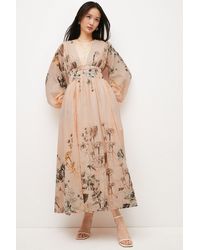 Karen Millen - Blush Botanical Border Print Silk Cotton Maxi Dress - Lyst