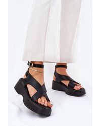 Love Lace - Platform Wedge Sandals With Ankle Buckle & Adjustable Strap - Lyst