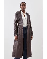 Karen Millen - Tall Leather Trench Belted Mac Midi Coat - Lyst