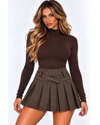 Stylewise - Houndstooth Print Pleated Mini Skirt With Belt - Lyst