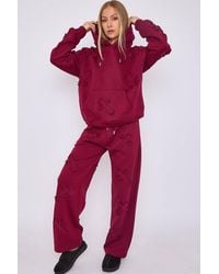 Stylewise - Crucifix Embroidered Fleece Oversized Hooded Co-Ord - Lyst