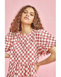 Shnoo - Checkerboard Floral Tiered Midi Dress - Lyst