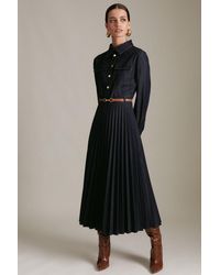 Karen Millen - Petite Tailored Denim Pleated Maxi Shirt Dress - Lyst
