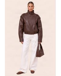 Rebellious Fashion - Deanna Faux Leather Funnel Neck Oversized Bomber Jacket - Lyst