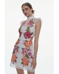 Karen Millen - Guipure Lace Floral Embroidered Mini Dress - Lyst