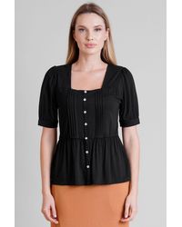 Enorsia - Puff Sleeve Squared Neck Top - Lyst