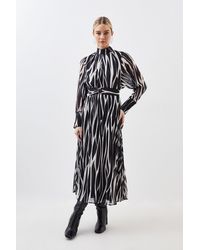 Karen Millen - Petite Abstract Print Pleated Georgette Woven Midi Dress - Lyst