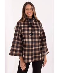Love Lace - Timeless Plaid Stand Collar Coat With Buttons - Lyst
