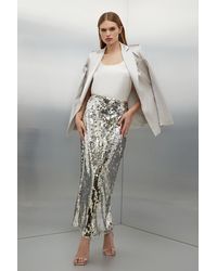 Karen Millen - Silver Sequin Midaxi Woven Skirt - Lyst