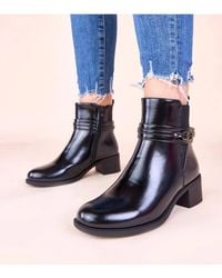Love Lace - Elegant Block Heel Ankle Boots With Decorative Strap Lilua - Lyst