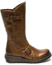 TruClothing - Wedge Heel Buckle Mid Calf Leather Boots - Lyst