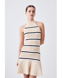 Karen Millen - Petite Knitted Rib Peplum Hem Stripe Mini Dress - Lyst