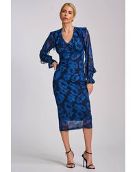 Jolie Moi - Long Sleeve Ruffle Detail Mesh Bodycon Dress - Lyst