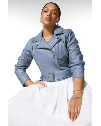 Karen Millen - Plus Size Leather Belted Crop Jacket - Lyst