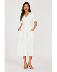 FS Collection - Puff Sleeve Button-Front Midi Dress - Lyst