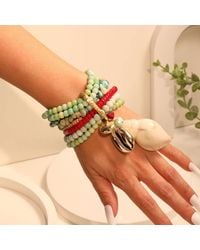 Peach Accessories - Beaded Bracelet With Cowrie & Conch Shell Charms - Lyst