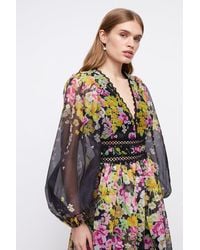 Coast - Floral Placement Print Lace Trim Midaxi Dress - Lyst