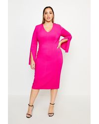 Karen Millen - Plus Size Long Sleeve Deep V Neck Pencil Dress - Lyst