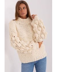 Love Lace - Soft Polyester Puff Sleeve Round Neck Sweater - Lyst