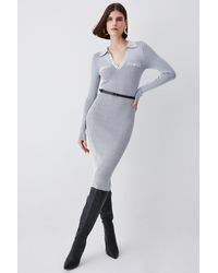 Karen Millen - Buttoned Collar Pocket Front Midi Dress - Lyst