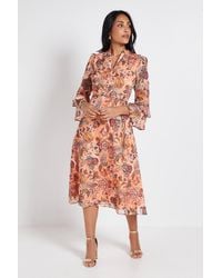Wallis - Petite Paisley Burn Out Ruffle Midi Dress - Lyst