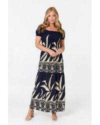 Izabel London - Printed Bardot Short Sleeve Maxi Dress - Lyst