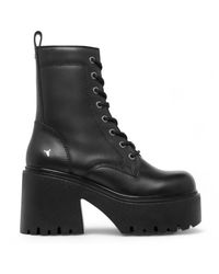 TruClothing - Mid Calf Lace Up Side Zip Leather Platform Boots - Lyst