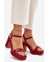Love Lace - Evening Block Heel Faux Leather Heeled Sandals - Lyst