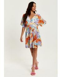 Liquorish - Multicolour Floral Print Mini Dress With Open Back - Lyst