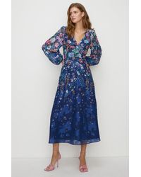 Oasis - Trailing Floral Satin Burnout V Neck Midi Dress - Lyst