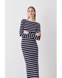 Karen Millen - Stripe Long Sleeve Cotton Jersey Midi Dress - Lyst