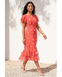 Roman - Petite Floral Chiffon Frill Tiered Midi Dress - Lyst