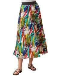 Roman - Tropical Leaf Print Pleated Maxi Skirt - Lyst