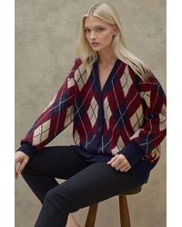 Hiccup - Long V-Neck Geometric Knitwear Cardigan With Buttons - Lyst