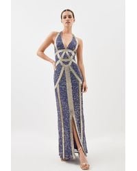 Karen Millen - Petite Crystal Embellished Halter Maxi Dress - Lyst