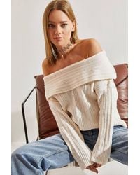 Bianco Lucci - Off Shoulder Ribbed Knit Sweater - Lyst