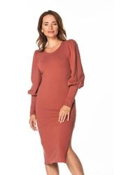 Love Lace - Knitted Boat Neck Midi Dress With Long Sleeves - Lyst